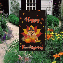 Load image into Gallery viewer, KafePross - Happy Thanksgiving Day Keeshond Pumpkin Maple Leaf Fall Give Thanks Dog Garden House Flag