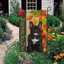 Load image into Gallery viewer, KafePross - Welcome Fall Bull Dog Playing in the Maple Leaf Autumn Garden House Flag