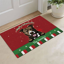 Load image into Gallery viewer, KafePross Personalized Christmas Decoration Doormat with Cute Dog Pit Bull