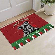 Load image into Gallery viewer, KafePross Personalized Christmas Decoration Doormat with Cute Dog Pit Bull