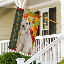 Load image into Gallery viewer, KafePross - Welcome Fall Schnauzer Playing in the Maple Leaf Autumn Garden House Flag