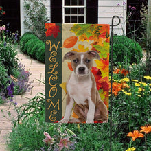 Load image into Gallery viewer, KafePross - Welcome Fall American Staffordshire Terrier Playing in the Maple Leaf Autumn Garden House Flag