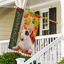 Load image into Gallery viewer, KafePross - Welcome Fall Bull Dog Playing in the Maple Leaf Autumn Garden House Flag