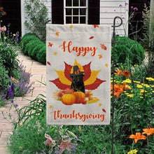 Load image into Gallery viewer, KafePross - Happy Thanksgiving Day Black Pug Dog Pumpkin Maple Leaf Fall Give Thanks Dog Garden House Flag