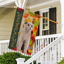 Load image into Gallery viewer, KafePross - Welcome Fall Cat Playing in the Maple Leaf Autumn Garden House Flag