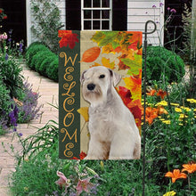Load image into Gallery viewer, KafePross - Welcome Fall Schnauzer Playing in the Maple Leaf Autumn Garden House Flag