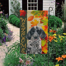 Load image into Gallery viewer, KafePross - Welcome Fall English Setter Playing in the Maple Leaf Autumn Garden House Flag