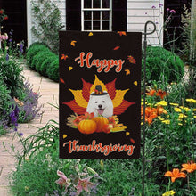 Load image into Gallery viewer, KafePross - Happy Thanksgiving Day Samoyed Pumpkin Maple Leaf Fall Give Thanks Dog Garden House Flag