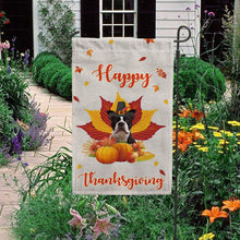 Load image into Gallery viewer, KafePross - Happy Thanksgiving Day Boston Terrier Pumpkin Maple Leaf Fall Give Thanks Dog Garden House Flag