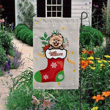 Load image into Gallery viewer, KafePross-Merry Christmas Cute Dog Pomeranian in Christmas Sock Garden House Flag