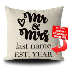 Load image into Gallery viewer, PERSONALIZED MR AND MRS - THROW PILLOW COVER - 18" X 18"