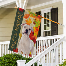 Load image into Gallery viewer, KafePross - Welcome Fall Bull Dog Playing in the Maple Leaf Autumn Garden House Flag