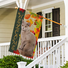 Load image into Gallery viewer, KafePross - Welcome Fall Cat Playing in the Maple Leaf Autumn Garden House Flag