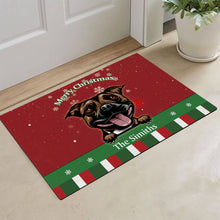 Load image into Gallery viewer, KafePross Personalized Christmas Decoration Doormat with Cute Dog Stafforshire Bull Terrier