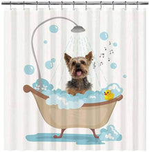 Load image into Gallery viewer, KafePross A Cute Dog is Taking a Bath Shower Curtain Yorkshire Terrier Waterproof Bathroom Curtain Polyester