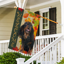 Load image into Gallery viewer, KafePross - Welcome Fall Cavalier King Charles Playing in the Maple Leaf Autumn Garden House Flag