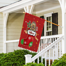 Load image into Gallery viewer, KafePross-Merry Christmas Cute Dog Pomeranian in Christmas Sock Garden House Flag