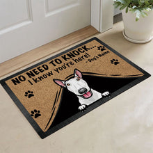 Load image into Gallery viewer, Personalized Doormat Peeking Dog Bull Terrier No Need to Knock I Know You're Here