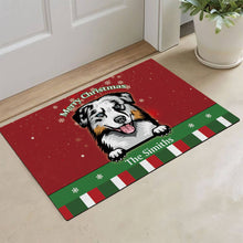 Load image into Gallery viewer, KafePross Personalized Christmas Decoration Doormat with Cute Dog Australian Shepherd