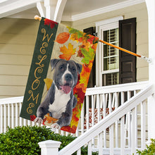 Load image into Gallery viewer, KafePross - Welcome Fall American Staffordshire Terrier Playing in the Maple Leaf Autumn Garden House Flag