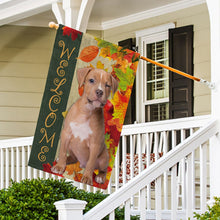 Load image into Gallery viewer, KafePross - Welcome Fall American Staffordshire Terrier Playing in the Maple Leaf Autumn Garden House Flag