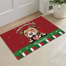 Load image into Gallery viewer, KafePross Personalized Christmas Decoration Doormat with Cute Dog Pit Bull