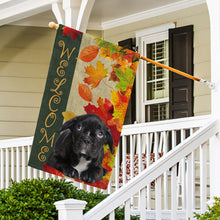 Load image into Gallery viewer, KafePross - Welcome Fall Bull Dog Playing in the Maple Leaf Autumn Garden House Flag