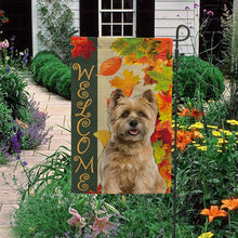 Load image into Gallery viewer, KafePross - Welcome Fall Cairn Terrier Playing in the Maple Leaf Autumn Garden House Flag