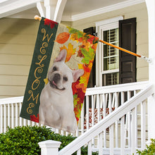 Load image into Gallery viewer, KafePross - Welcome Fall Bull Dog Playing in the Maple Leaf Autumn Garden House Flag
