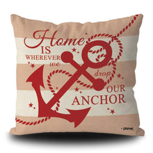 Load image into Gallery viewer, KafePross Nautical Navy Blue Anchor Rustic Pillow Case Home is Where We Drop Our Anthor Summer Seasonal Decor Throw Cushion Cover Linen Square PillowCase for Sofa Couch
