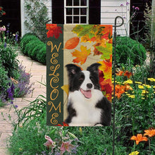 Load image into Gallery viewer, KafePross - Welcome Fall Border Collie Playing in the Maple Leaf Autumn Garden House Flag