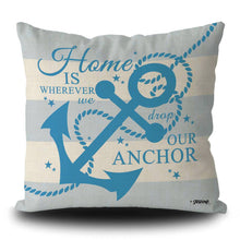 Load image into Gallery viewer, KafePross Nautical Navy Blue Anchor Rustic Pillow Case Home is Where We Drop Our Anthor Summer Seasonal Decor Throw Cushion Cover Linen Square PillowCase for Sofa Couch