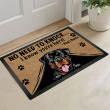 Load image into Gallery viewer, Personalized Doormat Peeking Dog Rottweiler No Need to Knock I Know You're Here