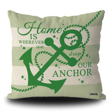 Load image into Gallery viewer, KafePross Nautical Navy Blue Anchor Rustic Pillow Case Home is Where We Drop Our Anthor Summer Seasonal Decor Throw Cushion Cover Linen Square PillowCase for Sofa Couch