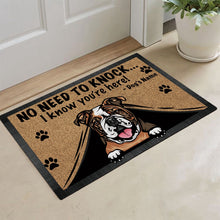 Load image into Gallery viewer, Personalized Doormat Peeking Dog English Bulldog No Need to Knock I Know You're Here