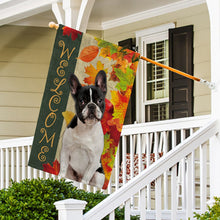 Load image into Gallery viewer, KafePross - Welcome Fall Bull Dog Playing in the Maple Leaf Autumn Garden House Flag