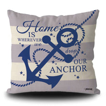 Load image into Gallery viewer, KafePross Nautical Navy Blue Anchor Rustic Pillow Case Home is Where We Drop Our Anthor Summer Seasonal Decor Throw Cushion Cover Linen Square PillowCase for Sofa Couch
