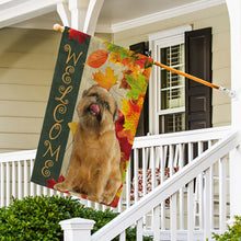 Load image into Gallery viewer, KafePross - Welcome Fall Brussels Griffon Playing in the Maple Leaf Autumn Garden House Flag