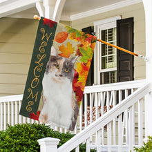 Load image into Gallery viewer, KafePross - Welcome Fall Cat Playing in the Maple Leaf Autumn Garden House Flag