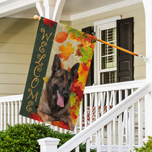 Load image into Gallery viewer, KafePross - Welcome Fall Belgian Shepherd Malinois Playing in the Maple Leaf Autumn Garden House Flag