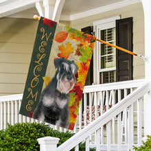 Load image into Gallery viewer, KafePross - Welcome Fall Schnauzer Playing in the Maple Leaf Autumn Garden House Flag