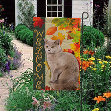 Load image into Gallery viewer, KafePross - Welcome Fall Cat Playing in the Maple Leaf Autumn Garden House Flag