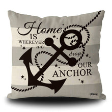 Load image into Gallery viewer, KafePross Nautical Navy Blue Anchor Rustic Pillow Case Home is Where We Drop Our Anthor Summer Seasonal Decor Throw Cushion Cover Linen Square PillowCase for Sofa Couch