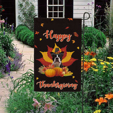 Load image into Gallery viewer, KafePross - Happy Thanksgiving Day Boston Terrier Pumpkin Maple Leaf Fall Give Thanks Dog Garden House Flag