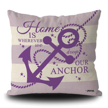 Load image into Gallery viewer, KafePross Nautical Navy Blue Anchor Rustic Pillow Case Home is Where We Drop Our Anthor Summer Seasonal Decor Throw Cushion Cover Linen Square PillowCase for Sofa Couch