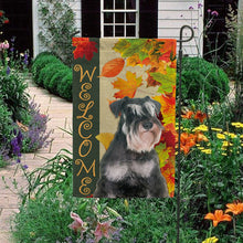 Load image into Gallery viewer, KafePross - Welcome Fall Schnauzer Playing in the Maple Leaf Autumn Garden House Flag
