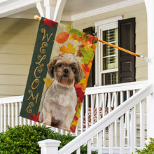 Load image into Gallery viewer, KafePross - Welcome Fall Shih Tzu Playing in the Maple Leaf Autumn Garden House Flag