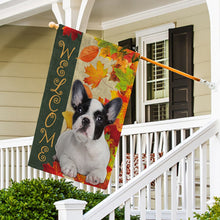 Load image into Gallery viewer, KafePross - Welcome Fall Bull Dog Playing in the Maple Leaf Autumn Garden House Flag