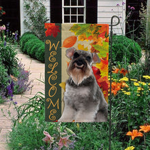 Load image into Gallery viewer, KafePross - Welcome Fall Schnauzer Playing in the Maple Leaf Autumn Garden House Flag