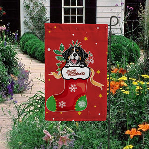 KafePross-Merry Christmas Cute Dog Bernese Mountain in Christmas Sock Garden House Flag
